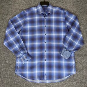 Tailorbyrd Shirt Men's Large Blue Plaid Button‎ Up Long Sleeve Casual Cotton
